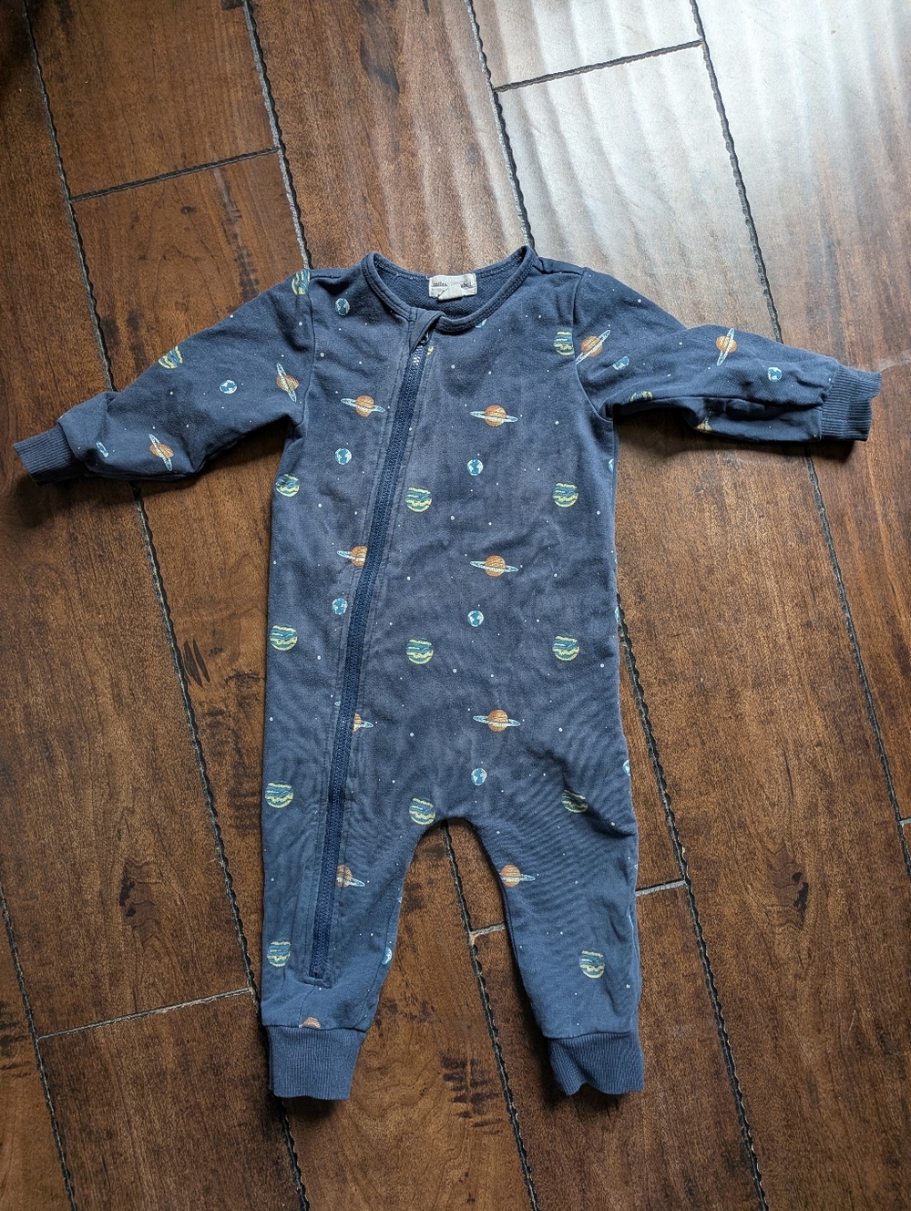 Navy Space Print One-Piece Zipper Romper